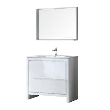 35-3/8" Wide Free Standing Vanity Set with Plywood Cabinet, Ceramic Top, 1 Integrated Sink, 1 Mirror, and 1 Single Hole Faucet