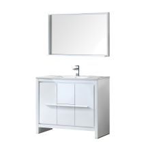 40" Wide Free Standing Vanity Set with Plywood Cabinet, Ceramic Top, Drop-In Sink, Mirror, and Single Hole Faucet