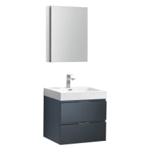 Senza 24" Wall Mounted / Floating Single Vanity Set with Wood Cabinet and Acrylic Vanity Top - Includes 19-1/2" Medicine Cabinet