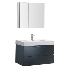 Senza 36" Wall Mounted / Floating Single Vanity Set with Wood Cabinet and Acrylic Vanity Top - Includes 29-1/2" Medicine Cabinet
