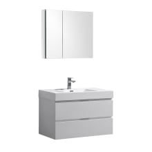 Senza 36" Wall Mounted / Floating Single Vanity Set with Wood Cabinet and Acrylic Vanity Top - Includes 29-1/2" Medicine Cabinet