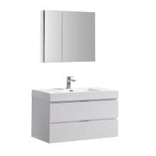 Senza 39-1/5" Wall Mounted / Floating Single Vanity Set with Wood Cabinet and Acrylic Vanity Top - Includes 29-1/2" Medicine Cabinet