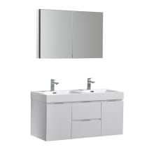 Senza 48" Wall Mounted / Floating Double Vanity Set with Wood Cabinet and Acrylic Vanity Top - Includes 39-1/2" Medicine Cabinet