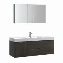 Senza 60" Wall Mounted / Floating Single Vanity Set with Wood Cabinet and Acrylic Vanity Top - Includes 49" Medicine Cabinet