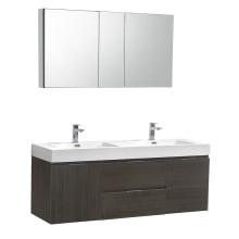 Senza 60" Wall Mounted / Floating Double Vanity Set with Wood Cabinet and Acrylic Vanity Top - Includes 49" Medicine Cabinet
