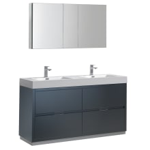 Senza 60" Double Vanity Set with Wood Cabinet and Acrylic Vanity Top - Includes 49" Medicine Cabinet