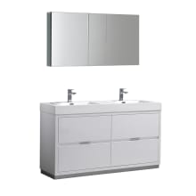 Senza 60" Double Vanity Set with Wood Cabinet and Acrylic Vanity Top - Includes 49" Medicine Cabinet
