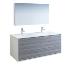 Catania 60" Wall Mounted Double Basin Vanity Set with Acrylic Vanity Top and Two Single Hole Faucets