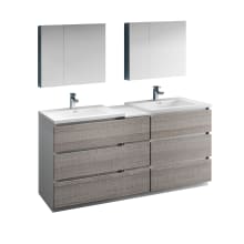 Senza 72" Free Standing Double Basin Vanity Set with MDF Cabinet, Acrylic Vanity Top, Medicine Cabinet and Single Hole Bathroom Faucet