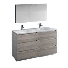 Senza 60" Free Standing Double Basin Vanity Set with MDF Cabinet, Acrylic Vanity Top, Medicine Cabinet and Single Hole Bathroom Faucet