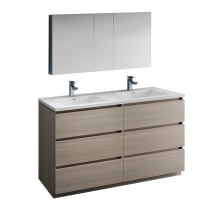 Senza 60" Free Standing Double Basin Vanity Set with MDF Cabinet, Acrylic Vanity Top, Medicine Cabinet and Single Hole Bathroom Faucet