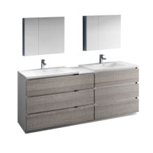 Senza 84" Free Standing Double Basin Vanity Set with MDF Cabinet, Acrylic Vanity Top, Medicine Cabinet and Single Hole Bathroom Faucet