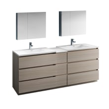 Senza 84" Free Standing Double Basin Vanity Set with MDF Cabinet, Acrylic Vanity Top, Medicine Cabinet and Single Hole Bathroom Faucet