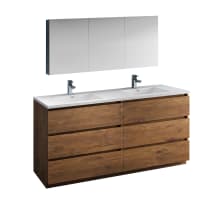 Senza 72" Free Standing Double Basin Vanity Set with MDF Cabinet, Acrylic Vanity Top, Medicine Cabinet and Single Hole Bathroom Faucet