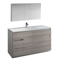 Senza 60" Free Standing Single Basin Vanity Set with MDF Cabinet, Acrylic Vanity Top, Medicine Cabinet and Single Hole Bathroom Faucet