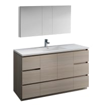 Senza 60" Free Standing Single Basin Vanity Set with MDF Cabinet, Acrylic Vanity Top, Medicine Cabinet and Single Hole Bathroom Faucet