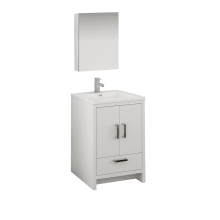 Senza 24" Free Standing Single Basin Vanity Set with MDF Cabinet, Acrylic Vanity Top, Medicine Cabinet and Single Hole Bathroom Faucet