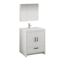 Senza 30" Free Standing Single Basin Vanity Set with MDF Cabinet, Acrylic Vanity Top, Medicine Cabinet and Single Hole Bathroom Faucet