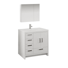 Senza 36" Free Standing Single Basin Vanity Set with MDF Cabinet, Acrylic Vanity Top, Medicine Cabinet and Single Hole Bathroom Faucet