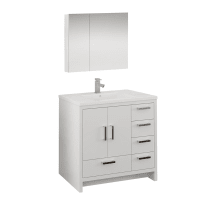 Senza 36" Free Standing Single Basin Vanity Set with MDF Cabinet, Acrylic Vanity Top, Medicine Cabinet and Single Hole Bathroom Faucet