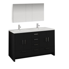 Senza 60" Free Standing Double Basin Vanity Set with MDF Cabinet, Acrylic Vanity Top, Medicine Cabinet and Single Hole Bathroom Faucet