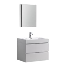Senza 30" Wall Mounted / Floating Single Vanity Set with Wood Cabinet and Acrylic Vanity Top - Includes 19-1/2" Medicine Cabinet