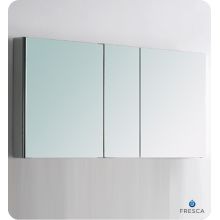 50" Triple Door Frameless Medicine Cabinet with Four Glass Shelves and Recessed Mounting Option