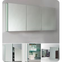 60" Triple Door Frameless Medicine Cabinet with Four Glass Shelves and Recessed Mounting Option