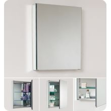 20" Single Door Frameless Medicine Cabinet with Two Glass Shelves and Recessed Mounting Option