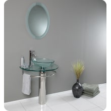 Attrazione 28-3/4" Steel and Glass Adam Complaint Vanity With Oval Mirror, Vessel Sink, Faucet and Mounting Hardware