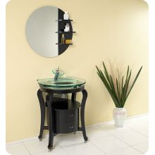Simpatico 25-1/4" Solid Wood Frame and Glass Vanity With Round Mirror, Sink, Faucet and Installation Hardware