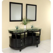 Classico 63" Solid Wood Frame and Glass Double Vanity With Rectangular Mirrors, Sinks, Faucets and Installation Hardware