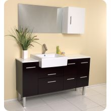 Serio 55" Solid Oak Wood Vanity With Side Cabinet, Rectangular Mirror, Ceramic Sink, Faucet, Pop-Up Drain and Installation Hardware Included