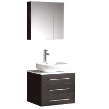 Modello 23-3/4" Wall Mounted Solid Oak Wood Vanity With Marble Top, Medicine Cabinet, Ceramic Sink, Faucet, Pop-Up Drain and Installation Hardware Included