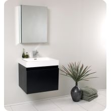 Nano 23-3/8" Wall Mounted / Floating MDF Vanity With Rectangular Medicine Cabinet with Mirror, Acrylic Sink, Countertop, Faucet, P-Trap, Pop Up Drain and Installation Hardware
