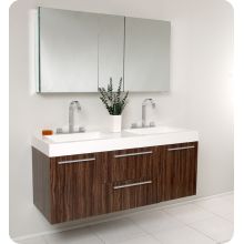 Opulento 54" Wall Mounted / Floating Vanity Set with MDF Cabinet, Acrylic Top, 2 Integrated Sinks, 1 Medicine Cabinet and 2 Widespread Faucets