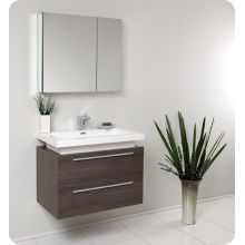 Medio 31-3/8" Wall Mounted / Floating MDF Vanity With Mirrored Medicine Cabinet, Sink, Countertop, P-Trap, Pop Up Drain and Installation Hardware
