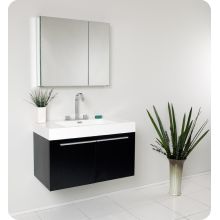 Vista 35-3/8" Wall Mounted / Floating MDF Vanity With Mirrored Medicine Cabinet, Sink, Countertop, P-Trap, Pop Up Drain, and Installation Hardware