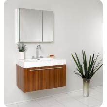 Vista 35-3/8" Wall Mounted / Floating MDF Vanity With Mirrored Medicine Cabinet, Sink, Countertop, P-Trap, Pop Up Drain, and Installation Hardware