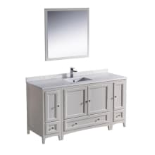Oxford 60" Free Standing Single Vanity Set with MDF Cabinet, Quartz Vanity Top, Framed Mirror and Single Hole Faucet