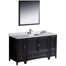 Oxford 60" Free Standing Single Vanity Set with MDF Cabinet, Quartz Vanity Top, Framed Mirror and Single Hole Faucet