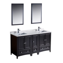 Oxford 60" Free Standing Double Vanity Set with MDF Cabinet, Quartz Vanity Top, Framed Mirrors and Single Hole Faucets