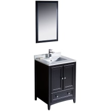 Oxford 24" Free Standing Single Vanity Set with MDF Cabinet, Quartz Vanity Top, Framed Mirror and Single Hole Faucet