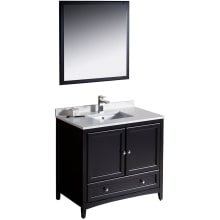 Oxford 36" Free Standing Single Vanity Set with MDF Cabinet, Quartz Vanity Top, Framed Mirror and Single Hole Faucet