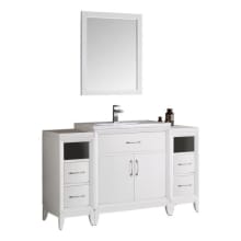 Cambridge 54" Free Standing Vanity Set with Wood Vanity Cabinet, Wood Side Cabinets, Ceramic Top, Drop-In Sink, Mirror, and Single Hole Faucet