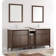 Cambridge 72" Free Standing Vanity Set with Wood Cabinet, Ceramic Top, Two Drop In Sinks, Two Mirrors, and Two Single Hole Faucets