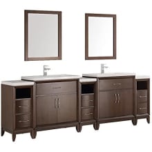 Cambridge 96" Free Standing Vanity Set with Wood Cabinet, Ceramic Top, Two Drop In Sinks, Two Mirrors, and Two Single Hole Faucets
