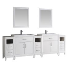 Cambridge 96" Free Standing Vanity Set with Wood Cabinet, Ceramic Top, Two Drop In Sinks, Two Mirrors, and Two Single Hole Faucets