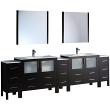 Torino 107" Free Standing Double Vanity Set with Engineered Wood Cabinet, Ceramic Vanity Top, Framed Mirrors and Single Hole Faucets