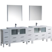 Torino 107" Free Standing Double Vanity Set with Engineered Wood Cabinet, Ceramic Vanity Top, Framed Mirrors and Single Hole Faucets